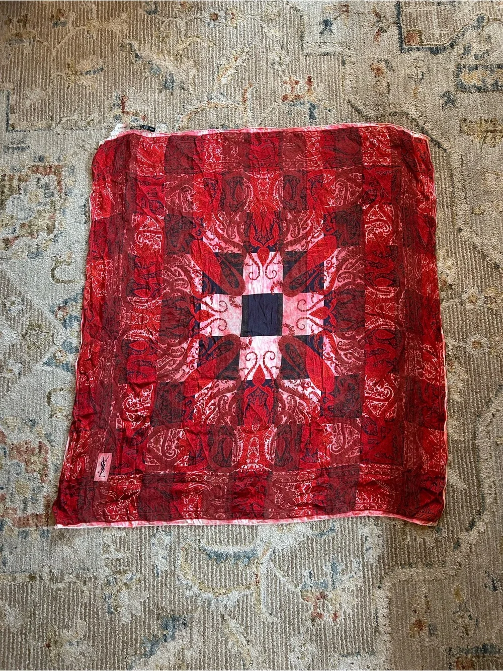 Yves Saint Laurent Red Silk Scarf